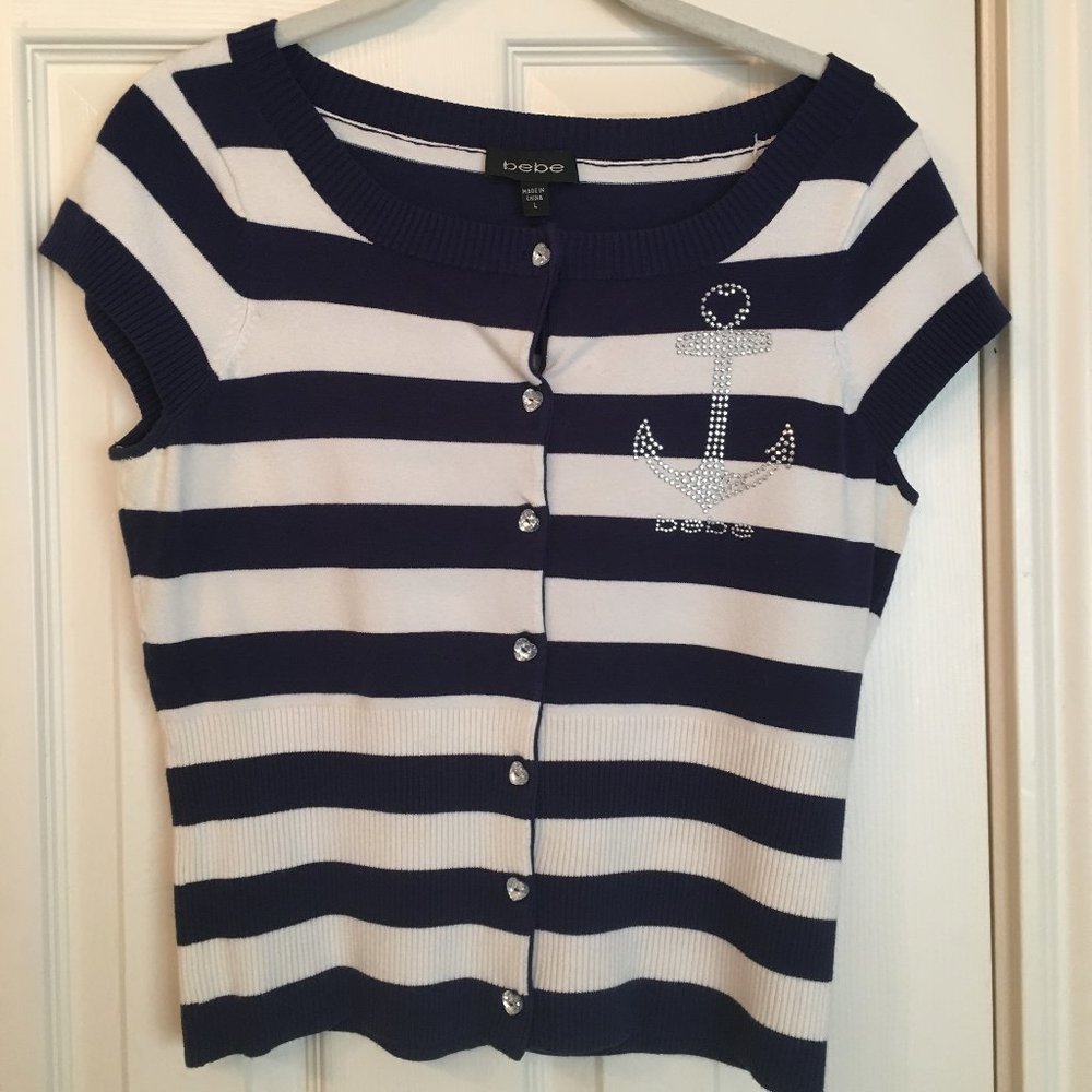 Bebe Nautical Stripe Short Sleeve Cardigan